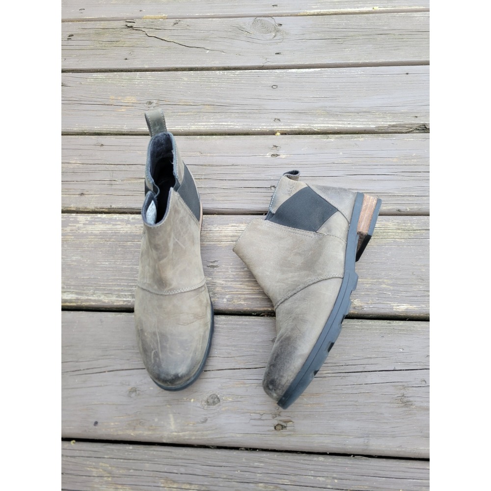 Sorel Emelie Chelsea Boots Grey Waterproof Leather Ankle Boots NL2671-053 Size 9